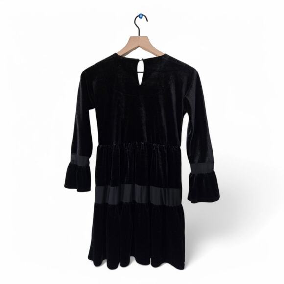 Chelsea and Violet Black Velvet Floral Embroidered Dress Size Medium Girls - Picture 2 of 5